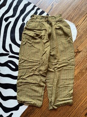 Vintage Olive Green Striped Wide-Leg Pants